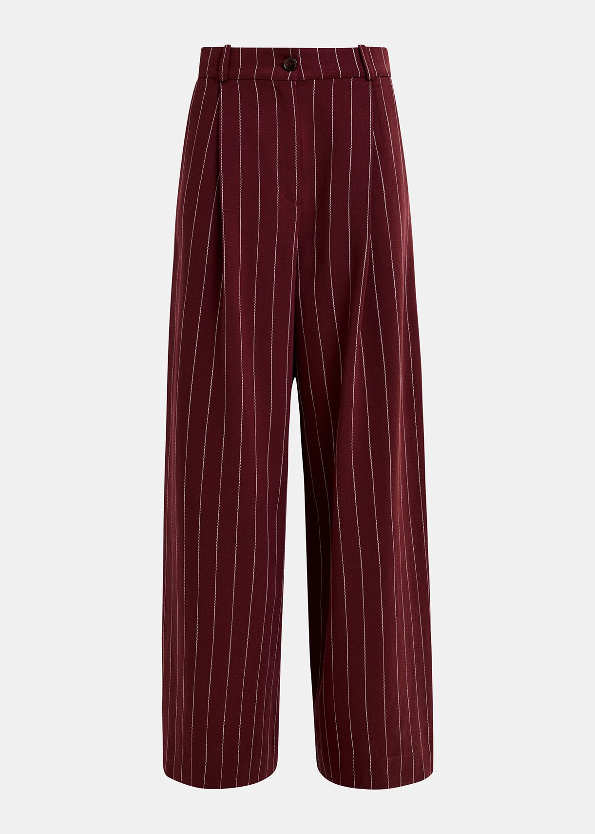 Bordeaux en witte wijde broek met pinstripes