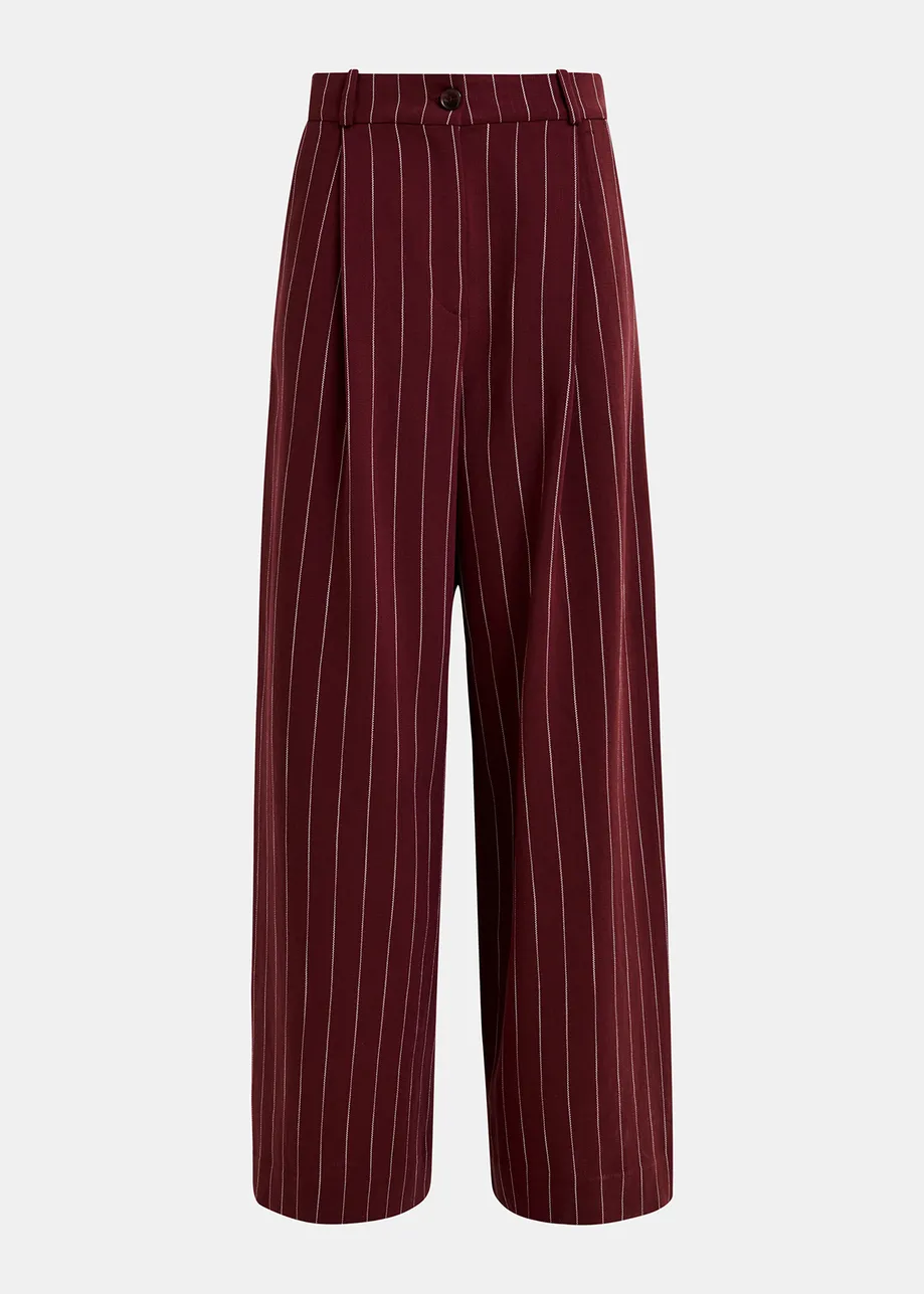 Pantalon large à fines rayures bordeaux et blanc