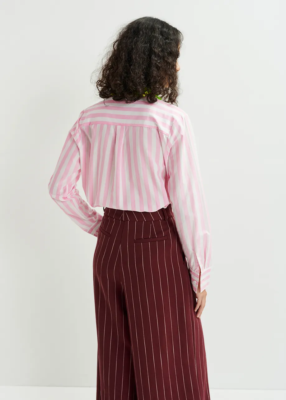 Burgundy and white striped wide-leg pants