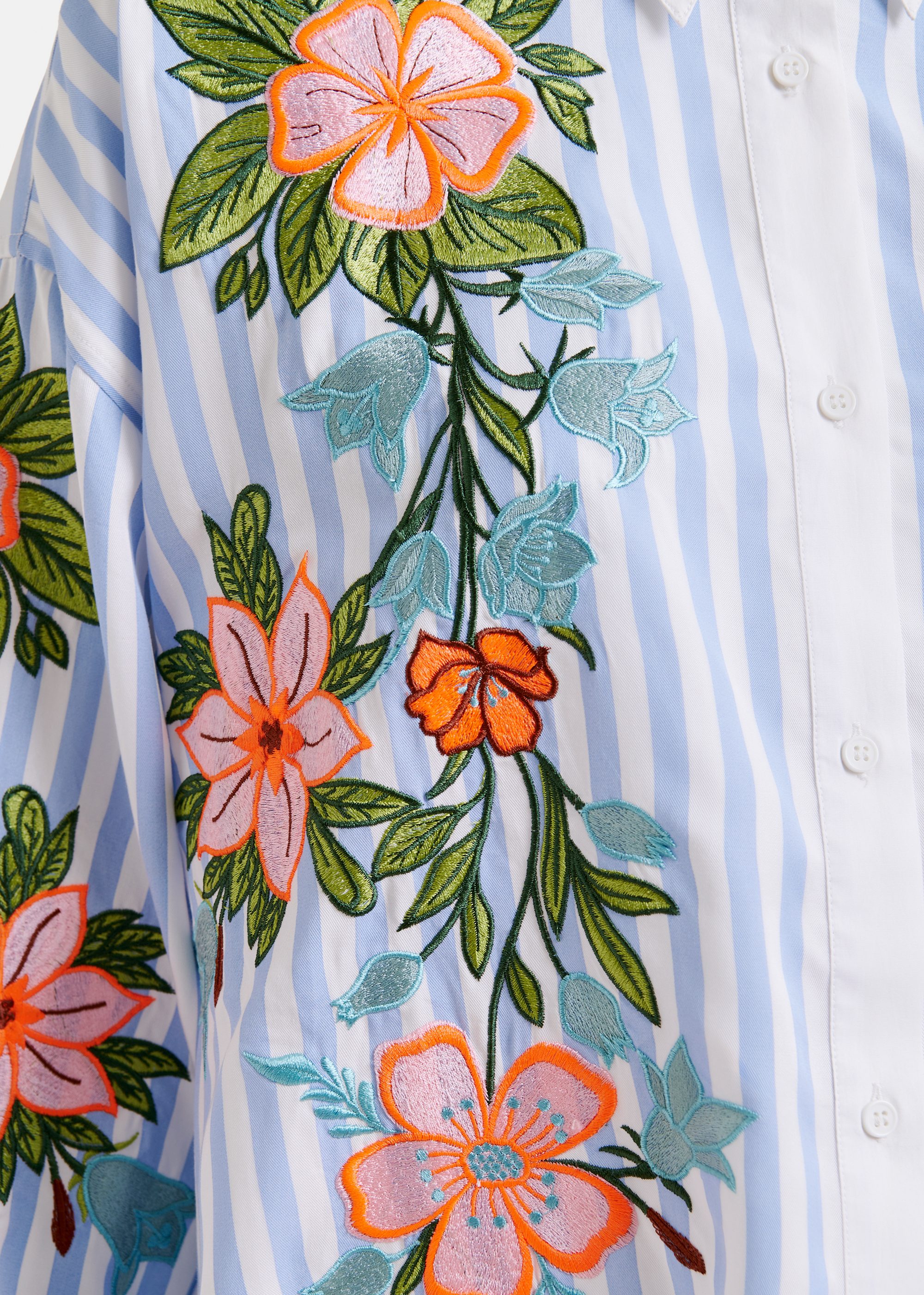 Blue, white and multicolored striped oversized shirt with