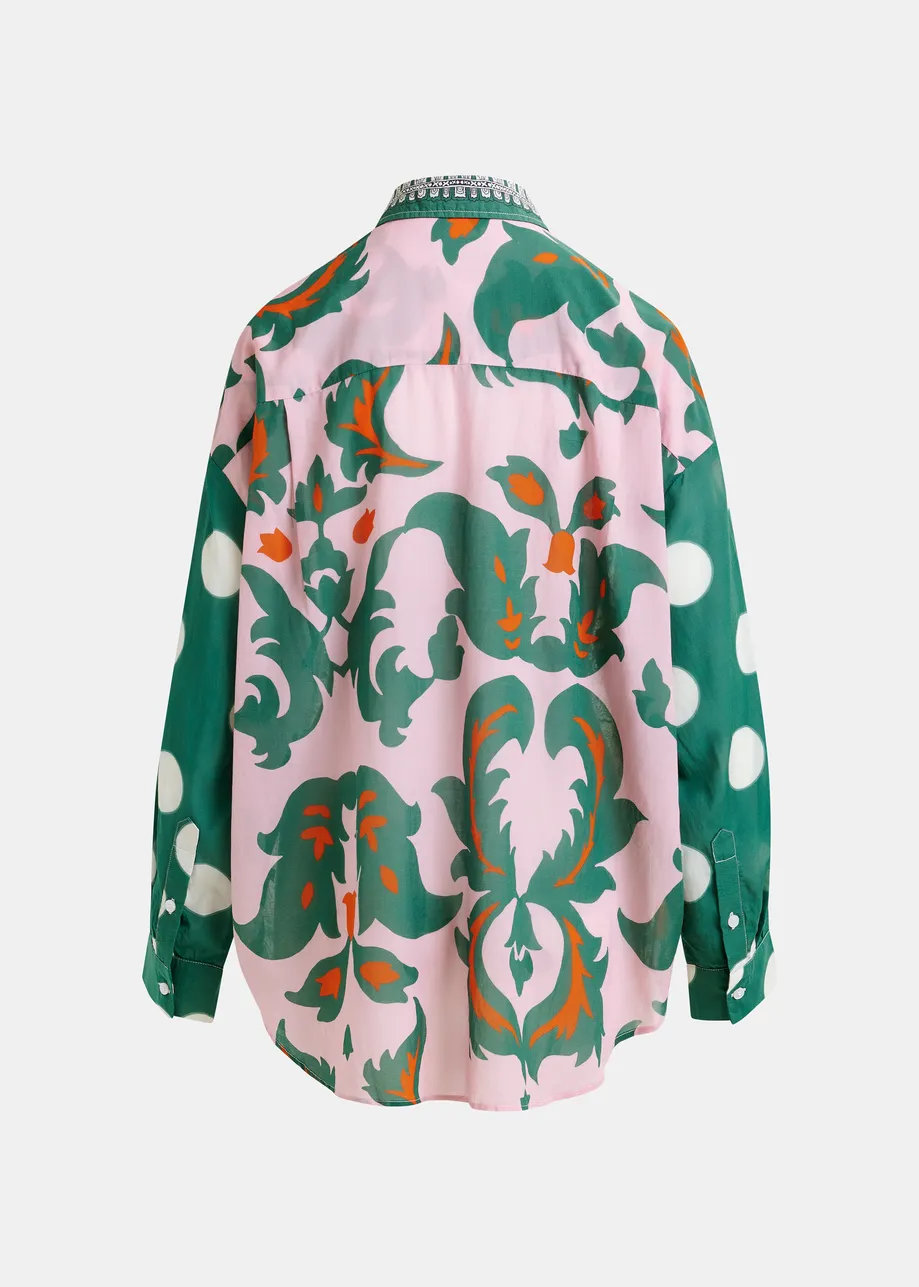 Green, pink and multicolor printed cotton blend shirt