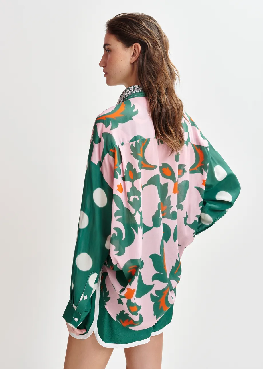 Green, pink and multicolor printed cotton blend shirt