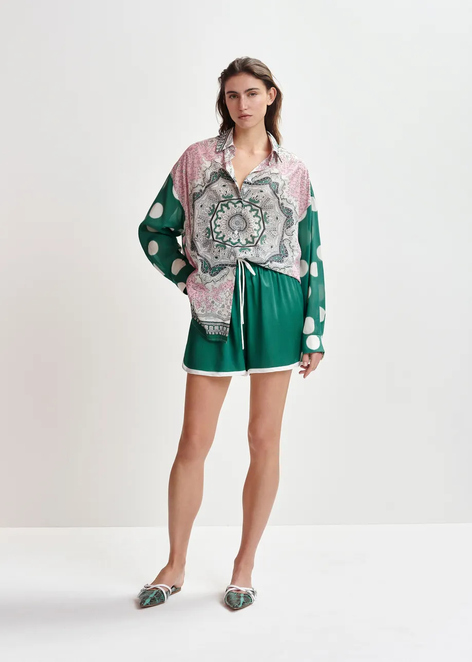 Green, pink and multicolor printed cotton blend shirt