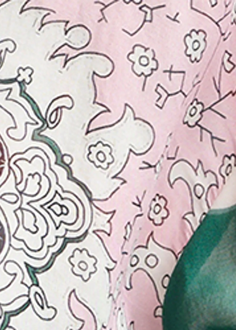 Green, pink and multicolor printed cotton blend shirt
