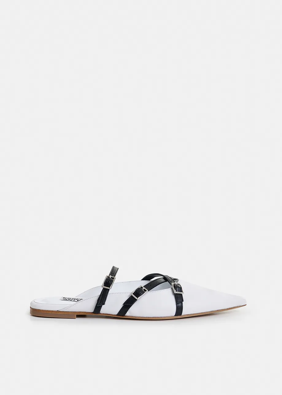 Off-white and black leather slip-on mules