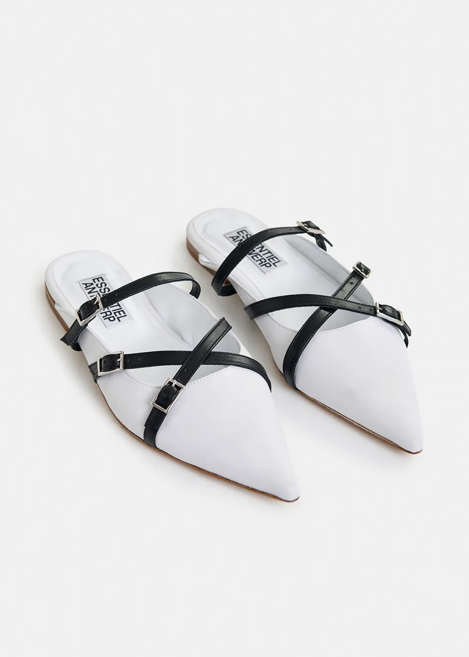 Off-white and black leather slip-on mules