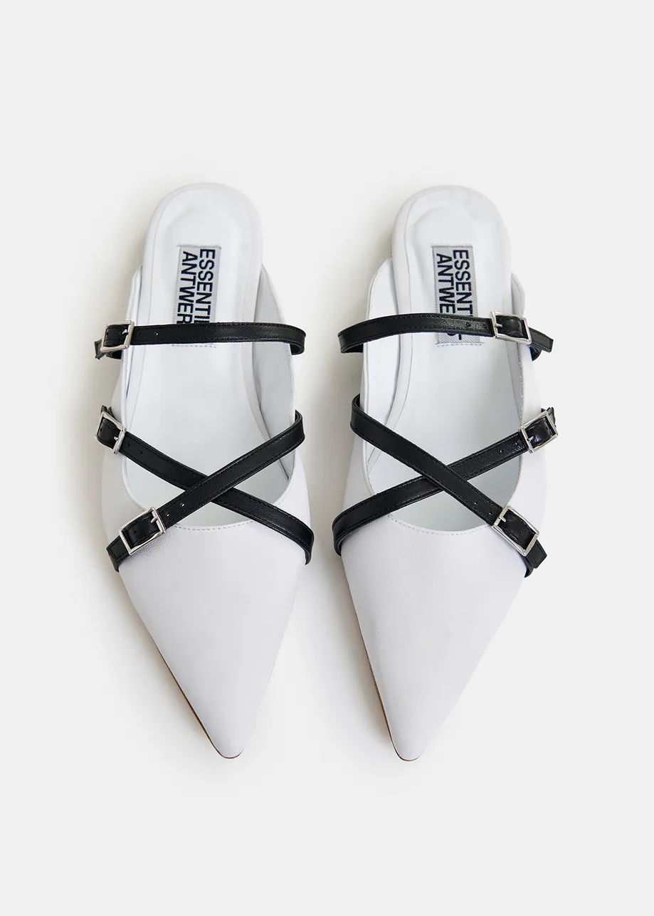 Off-white and black leather slip-on mules