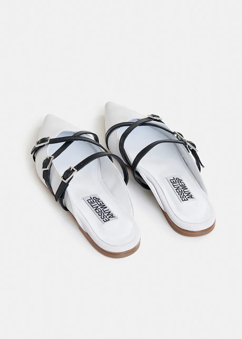 Off-white and black leather slip-on mules