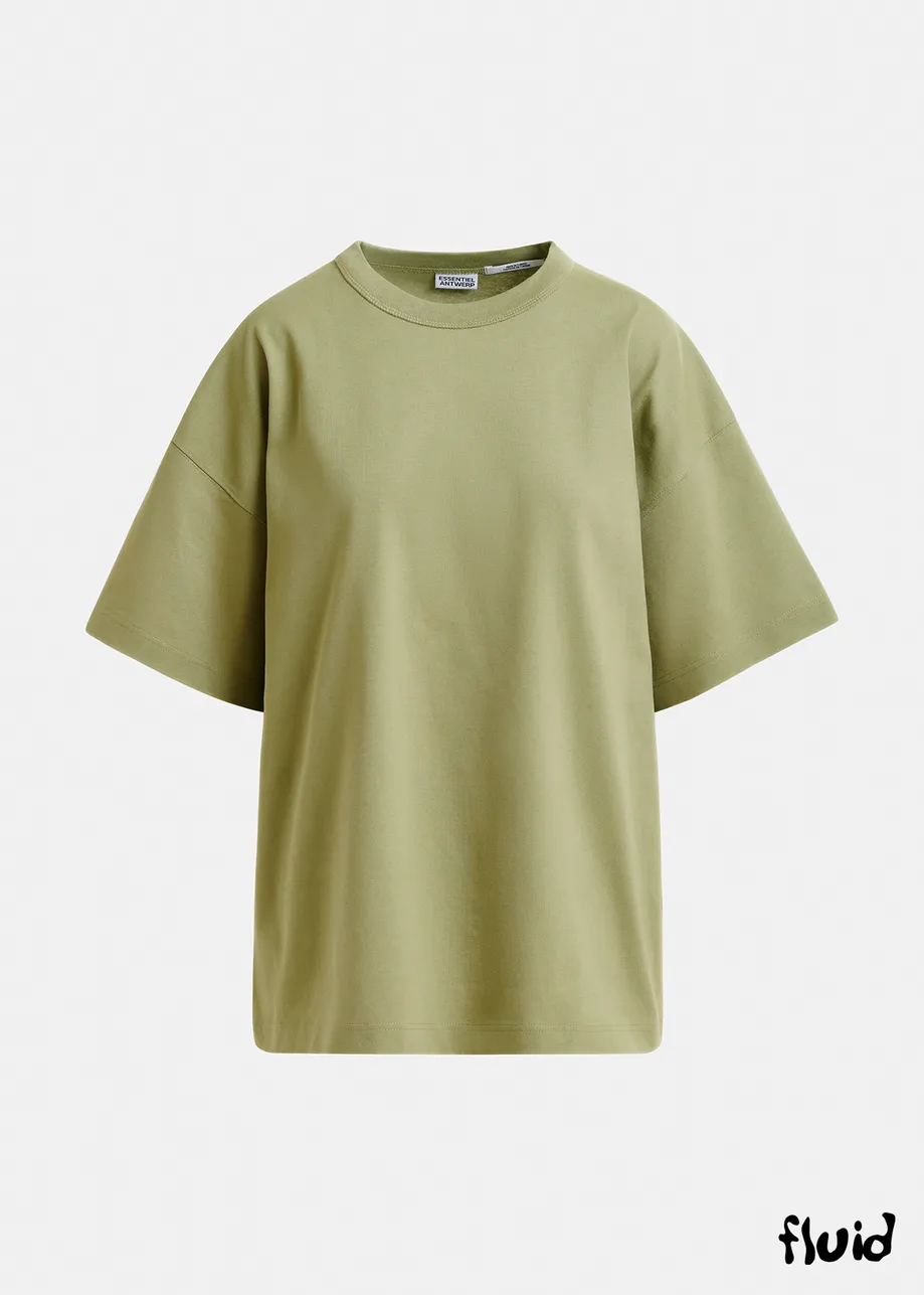 Khaki organic cotton T-shirt with "Number 1"-print