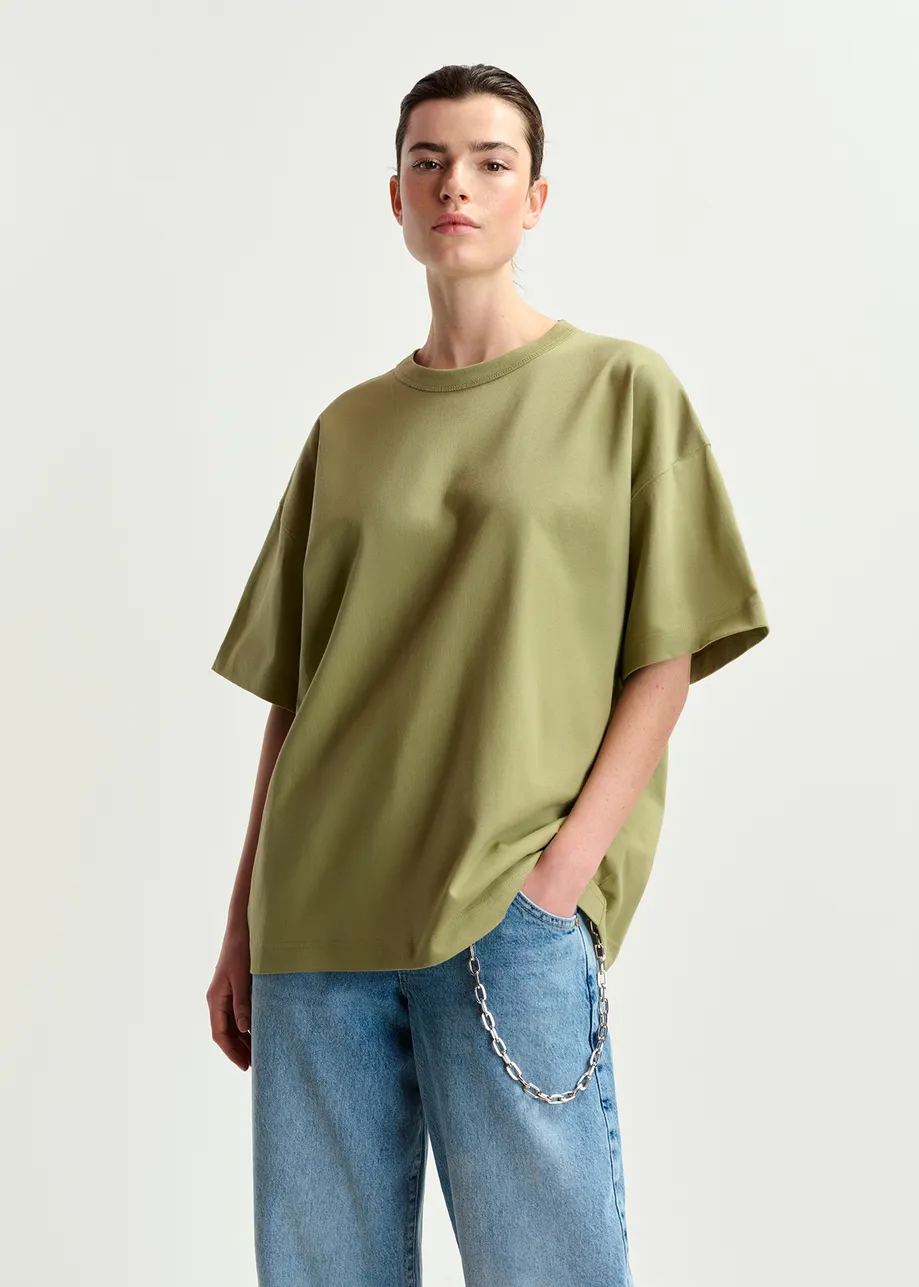 Khaki organic cotton T-shirt with "Number 1"-print