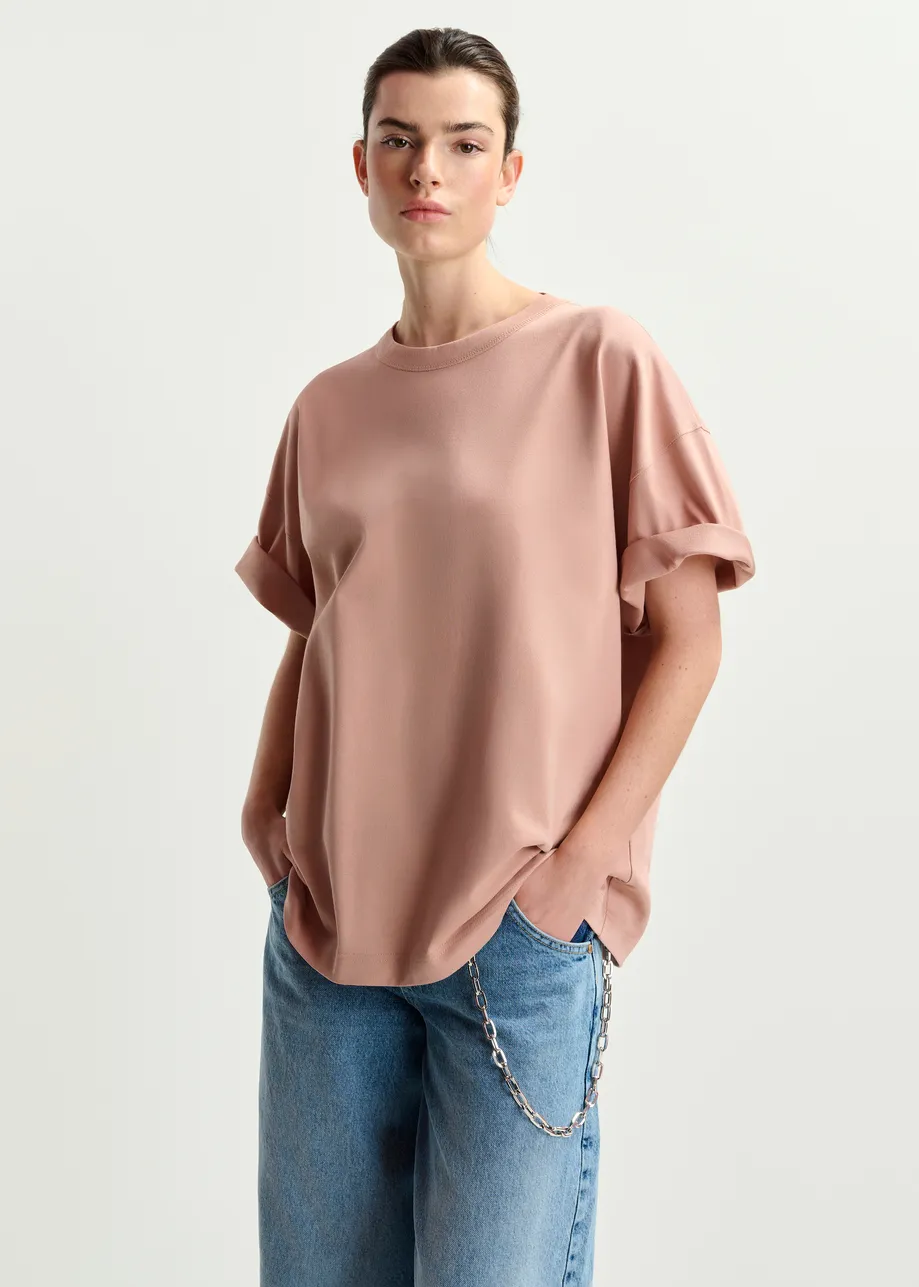 Dusty pink organic cotton T-shirt with "Number 1"-print