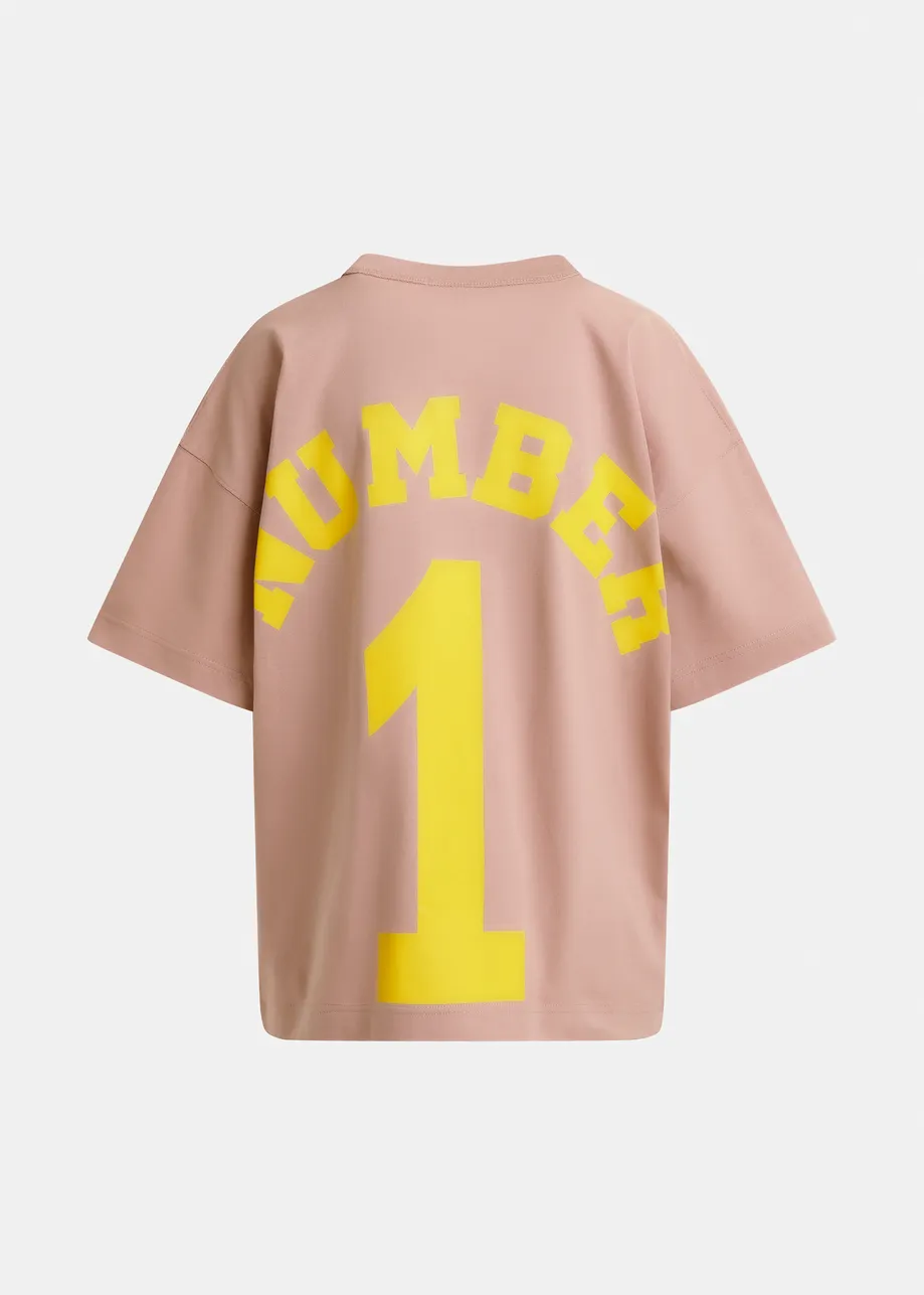 Dusty pink organic cotton T-shirt with "Number 1"-print