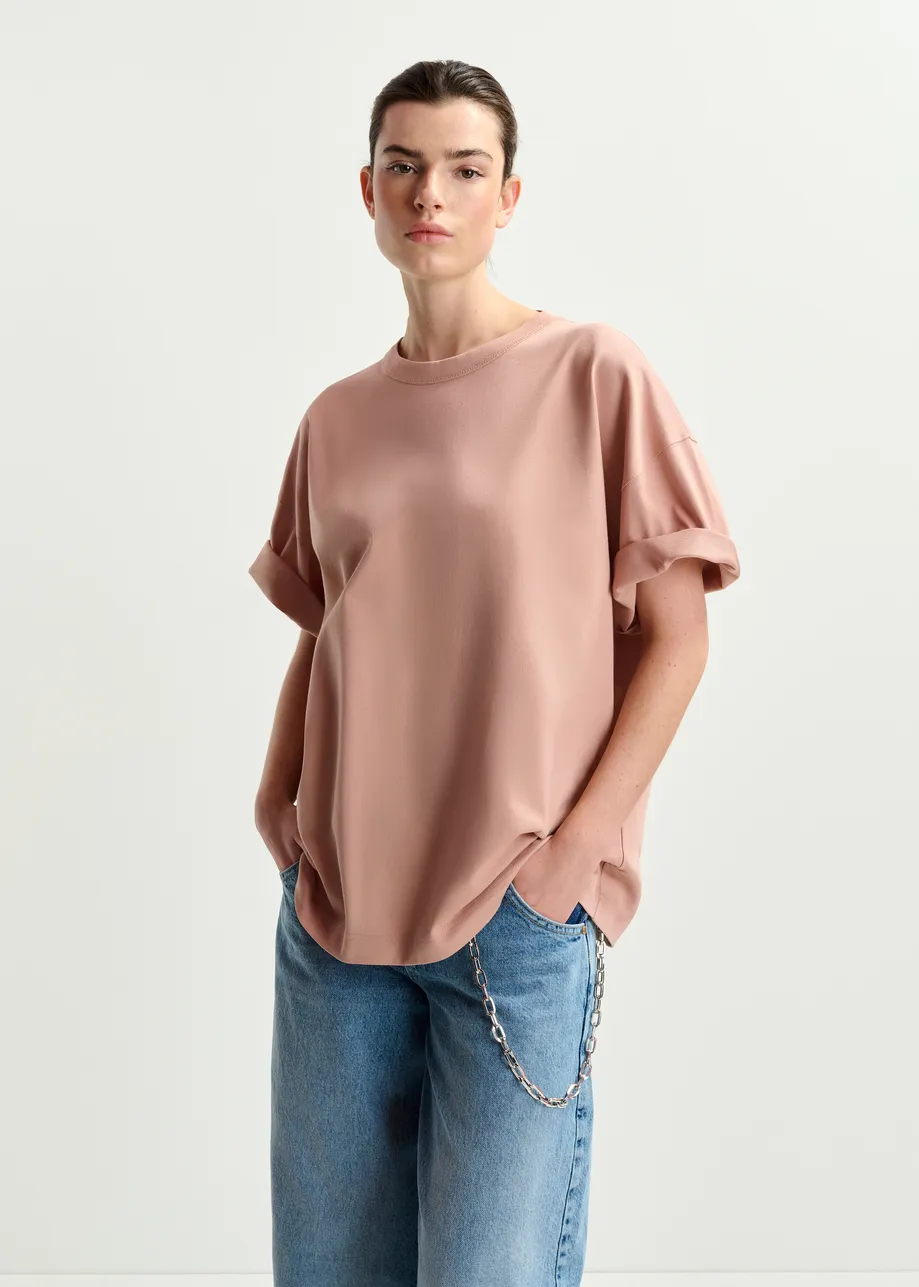 Dusty pink organic cotton T-shirt with "Number 1"-print