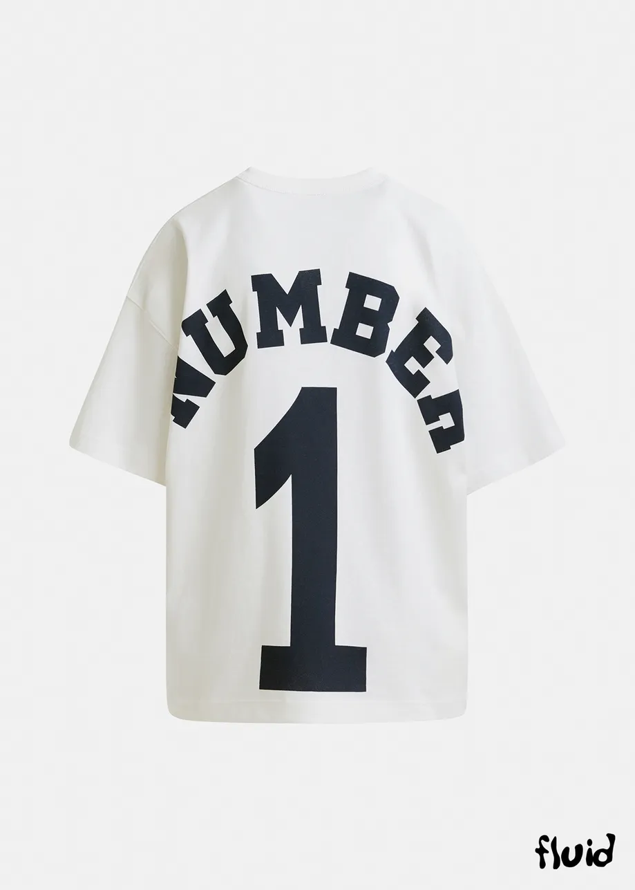 Weißes T-Shirt aus Bio-Baumwolle mit "Number 1" -Print