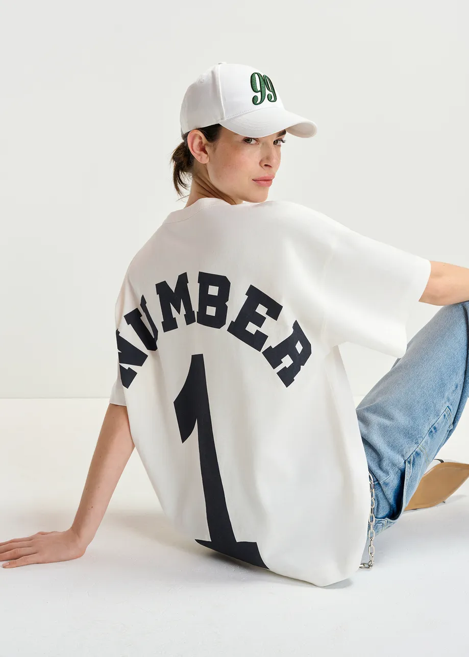 Wit T-shirt met "Number 1"-print