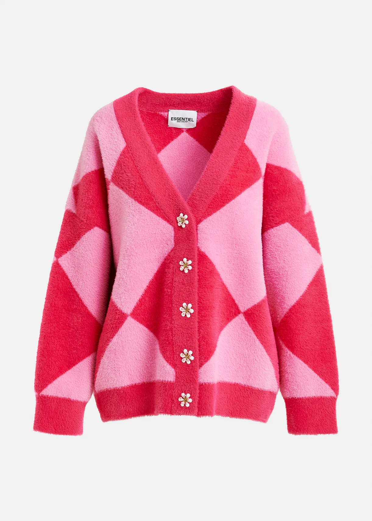 Oversized Cardigan Lazy Oaf Harlequin Cardigan Pink Harlequin