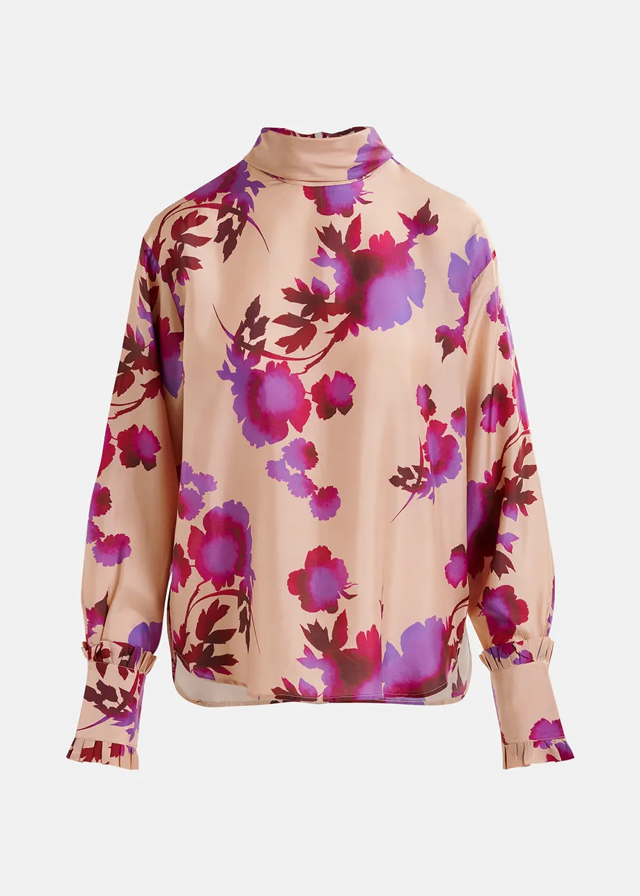 Dusty pink and purple floral-print silk top