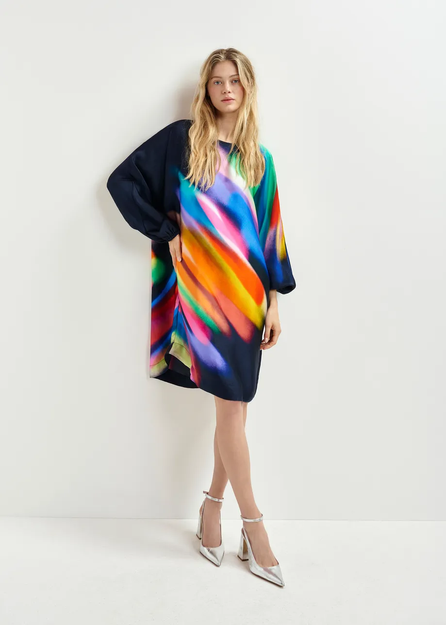 Dark blue and multicolored mini-length dress