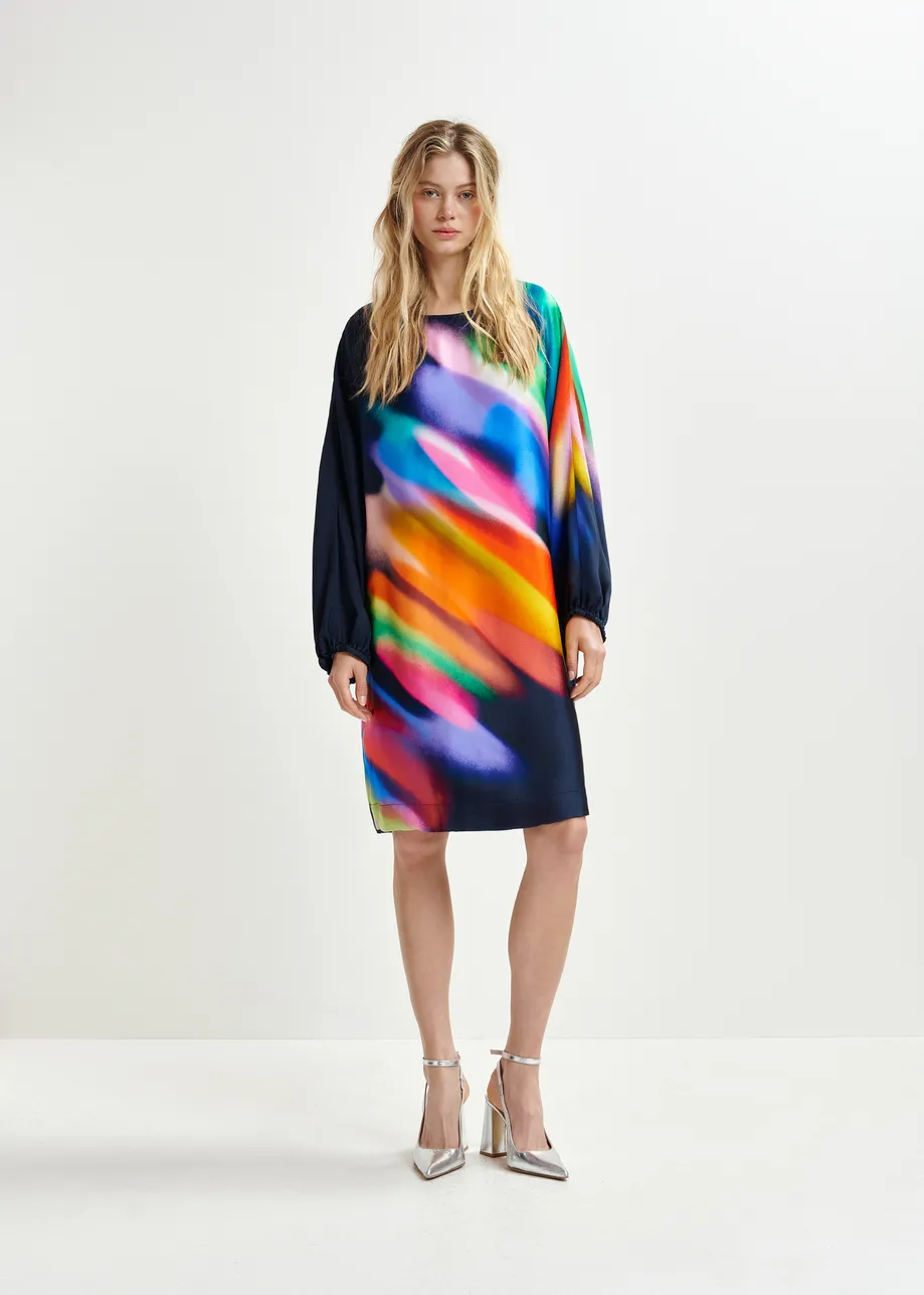 Dark blue and multicolored mini-length dress