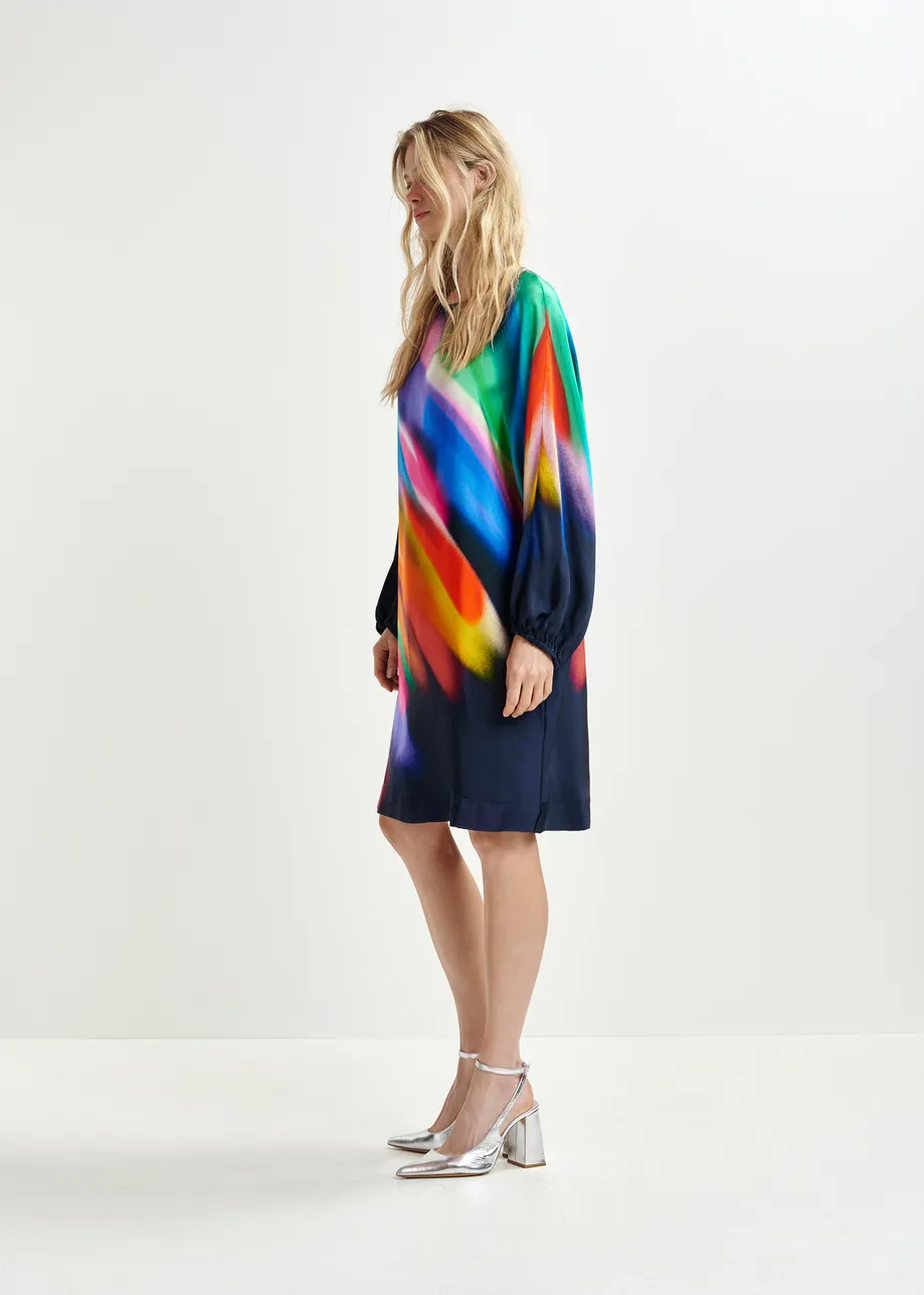 Dark blue and multicolored mini-length dress