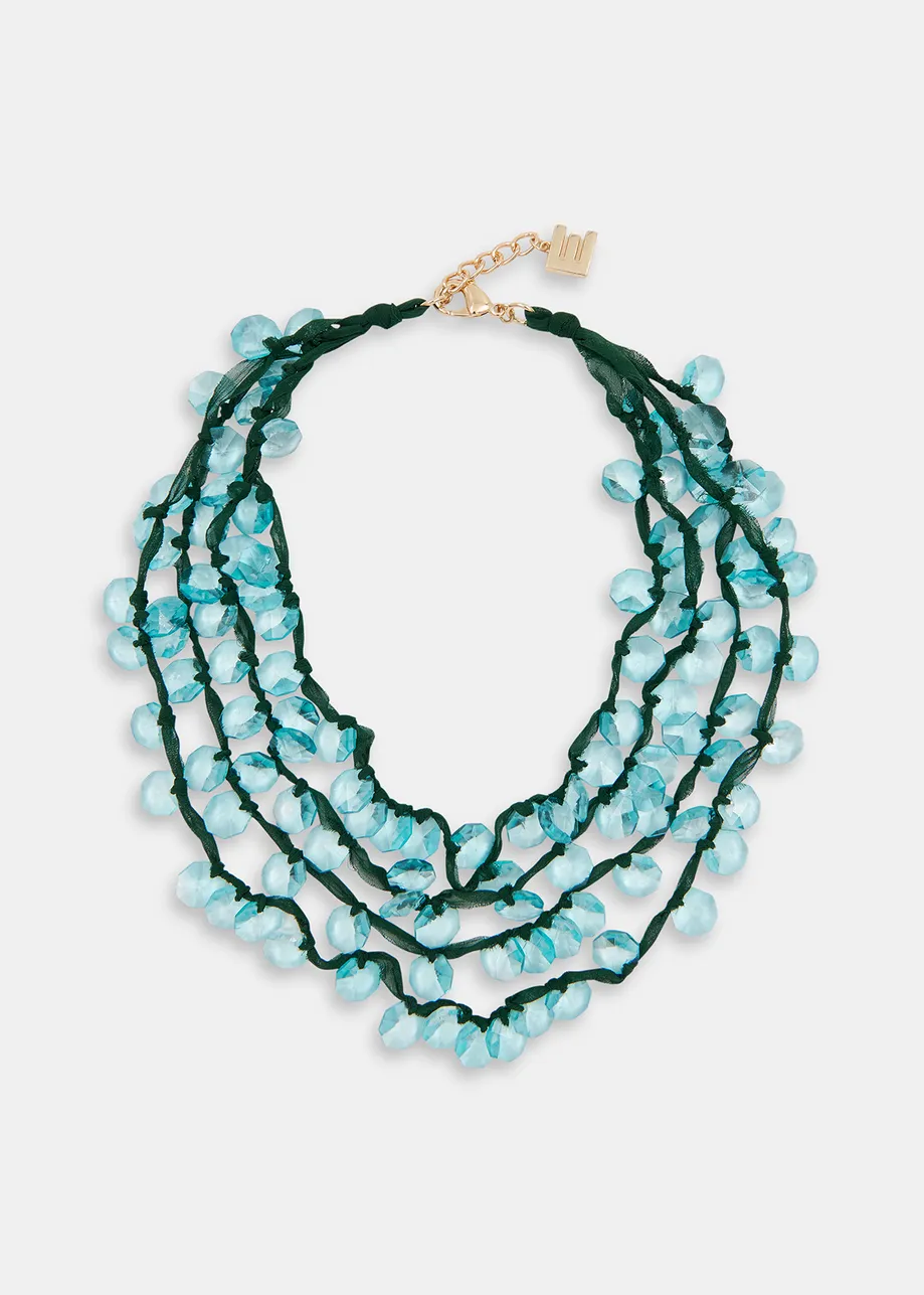 Blue and green layered necklace with woven rhinestones