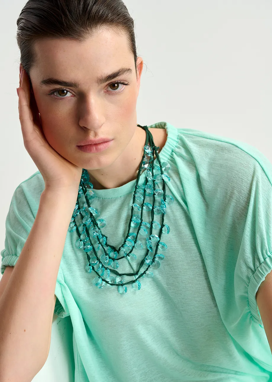 Blue and green layered necklace with woven rhinestones