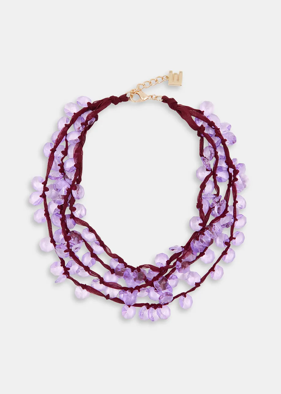 Purple and burgundy layered necklace with woven rhinestones