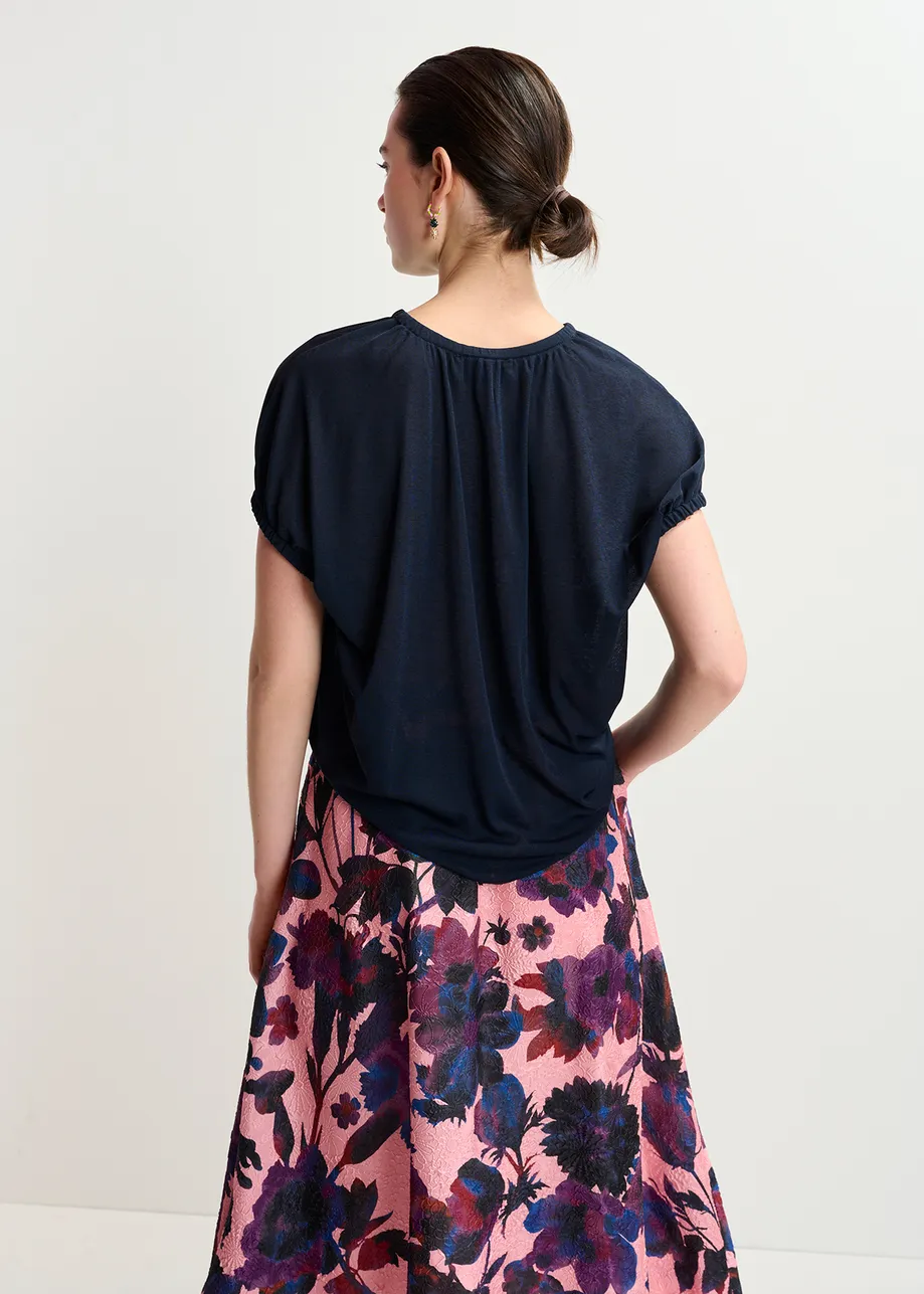 Donkerblauw T-shirt met delicate rug