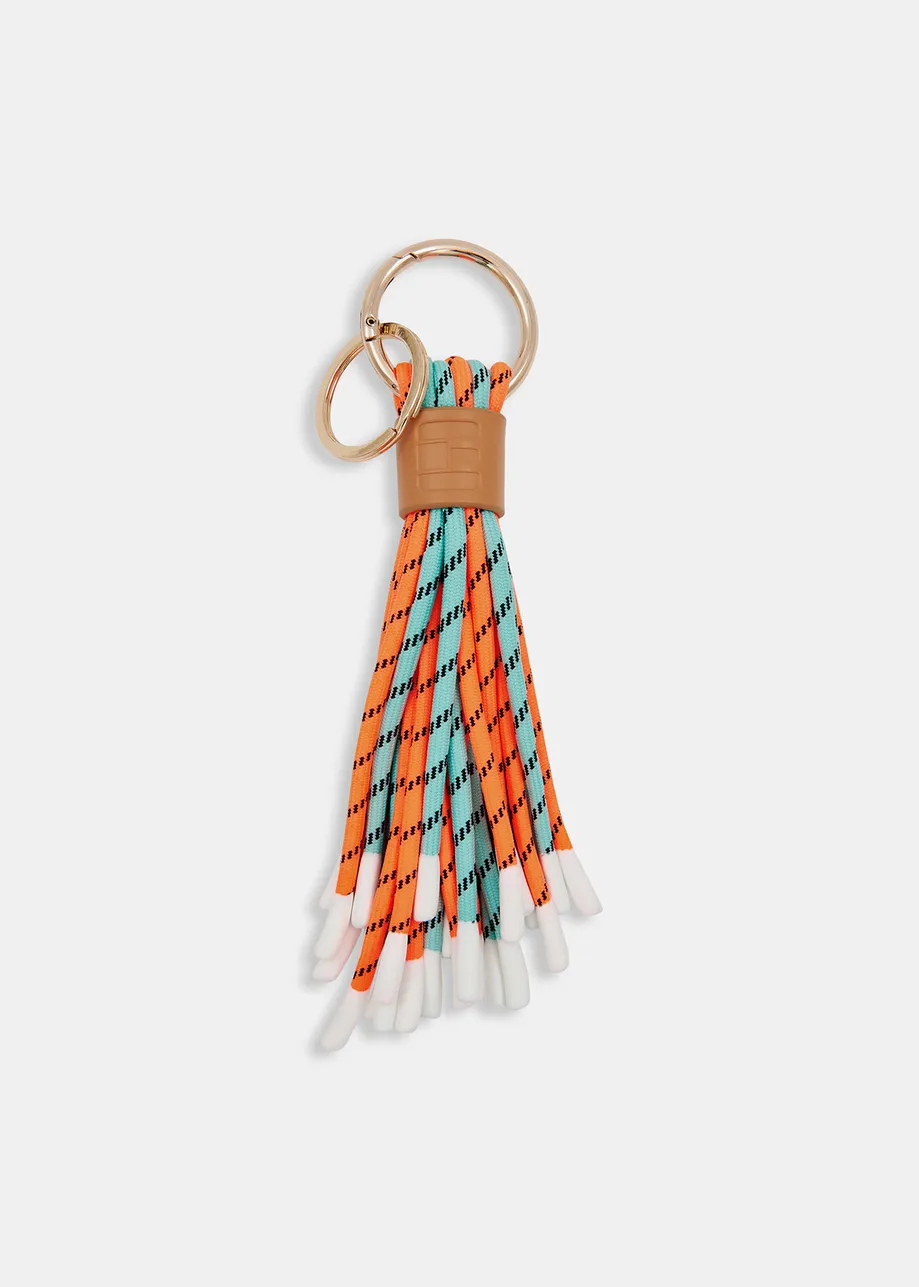 Keychain with orange and blue braided cords