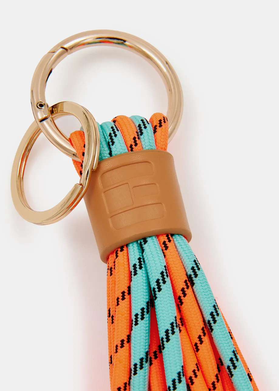 Keychain with orange and blue braided cords