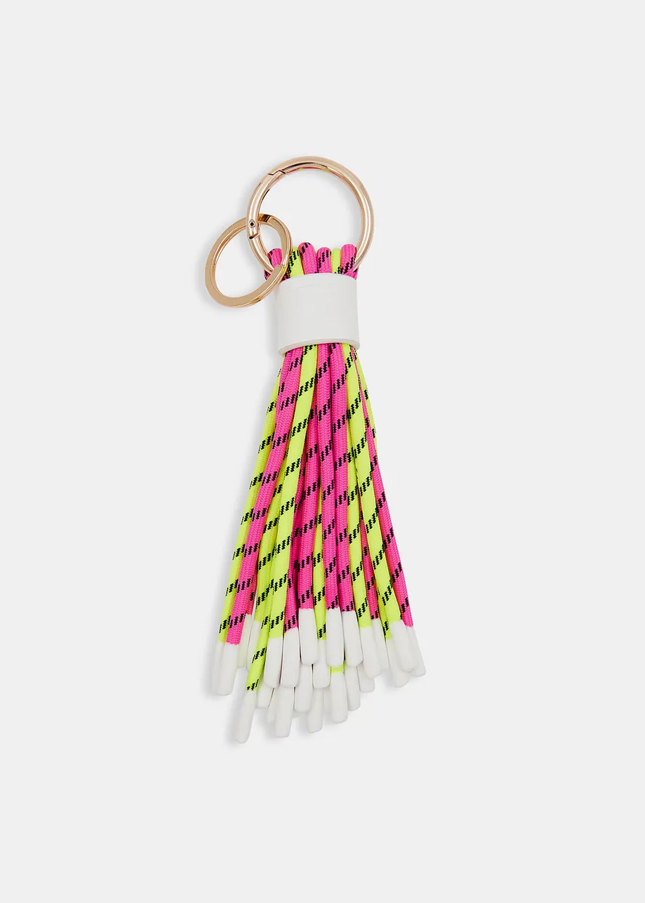 Keychain with pink and yellow braided cords