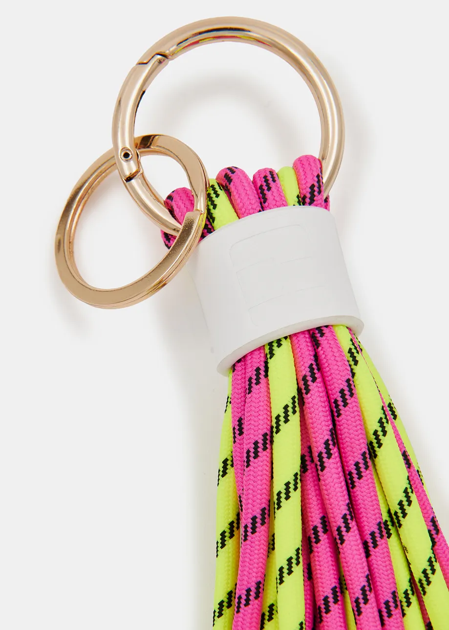 Keychain with pink and yellow braided cords