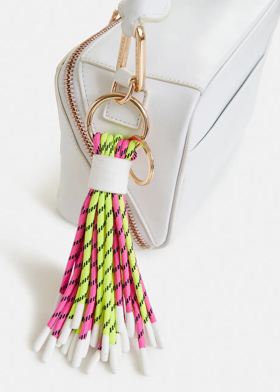 Keychain with pink and yellow braided cords