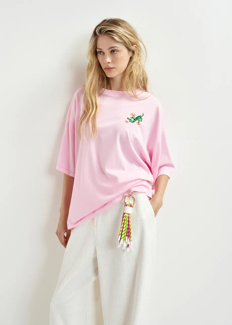 Light pink organic cotton T-shirt with bead embroidery