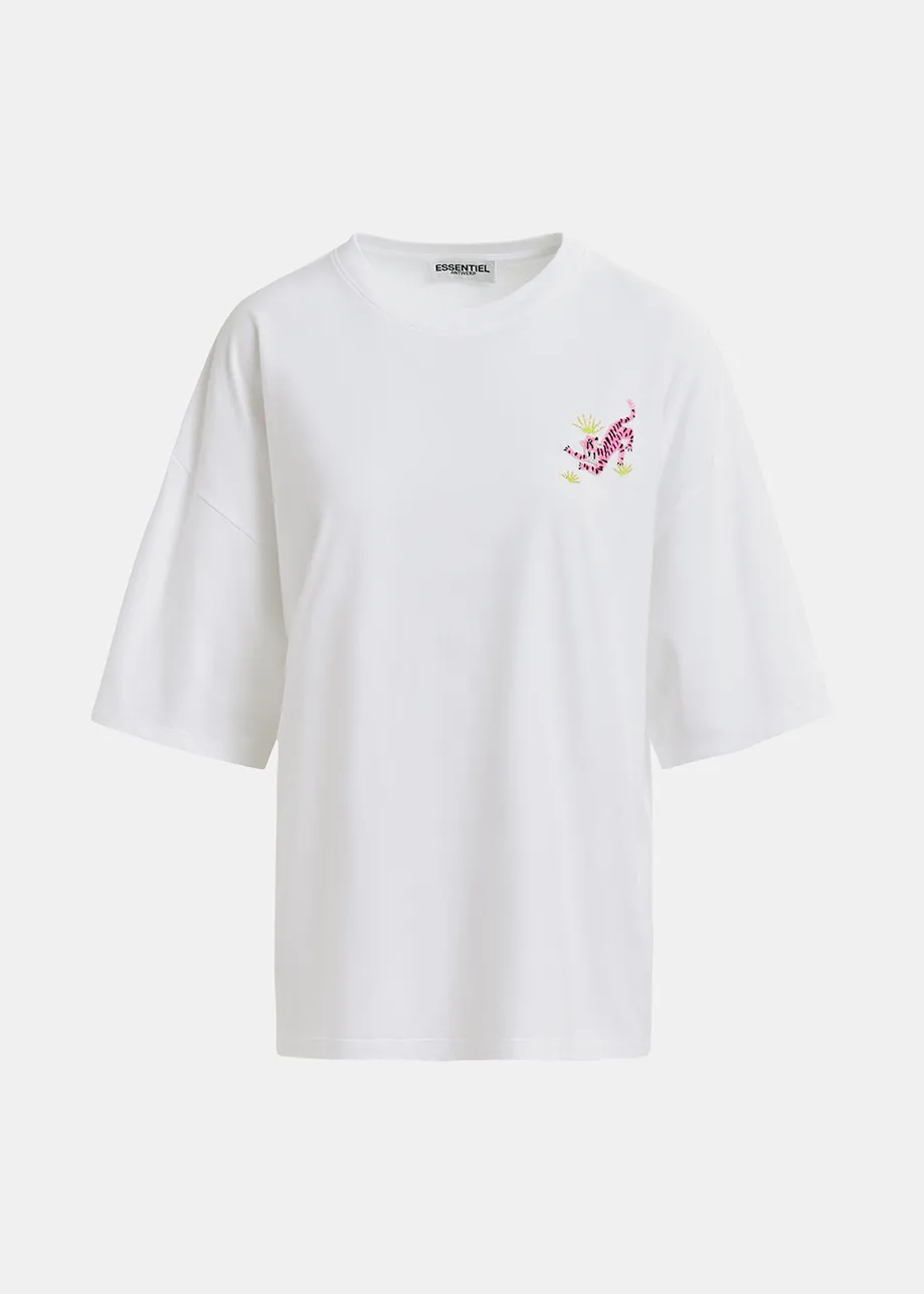 White organic cotton T-shirt with bead embroidery