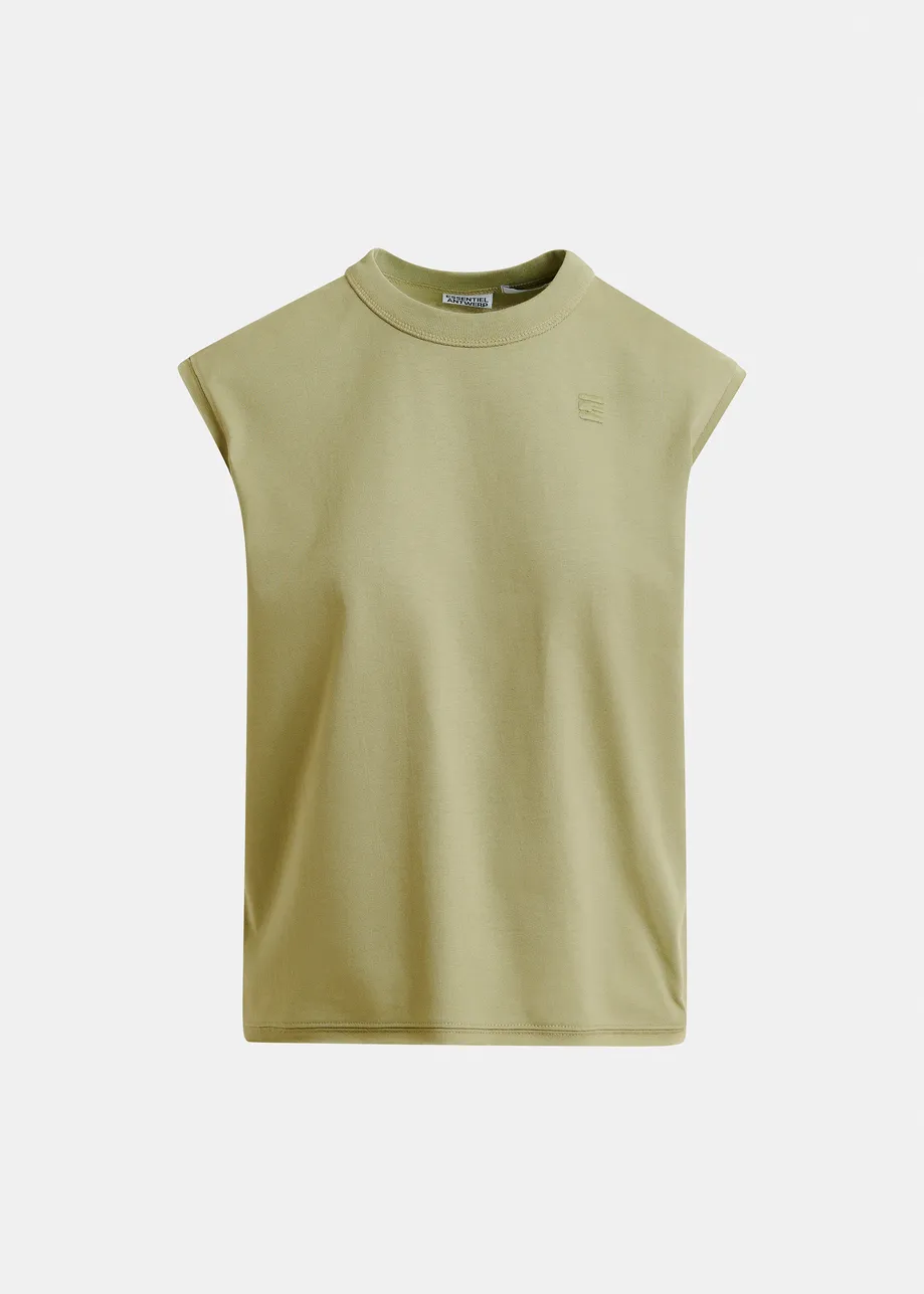 Khaki cap-sleeve organic cotton T-shirt