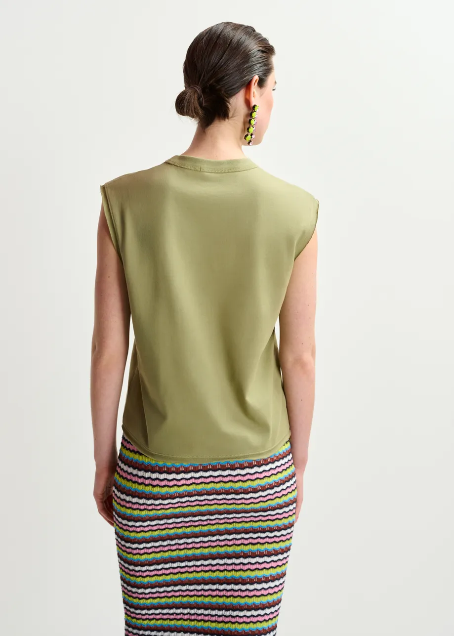 Khaki cap-sleeve organic cotton T-shirt