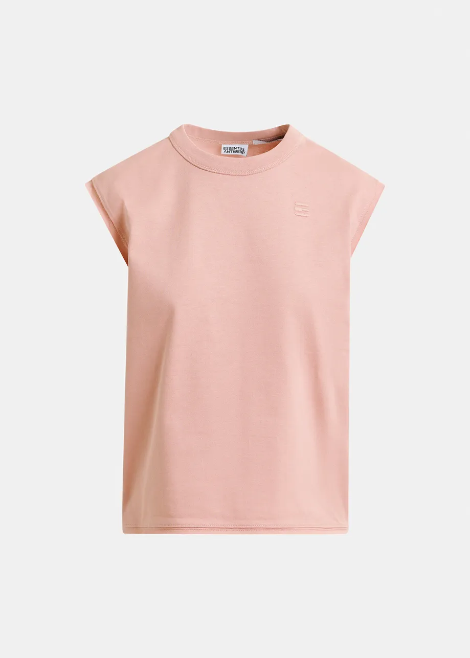 Camiseta de algodón orgánico con manga casquillo, rosa empolvado