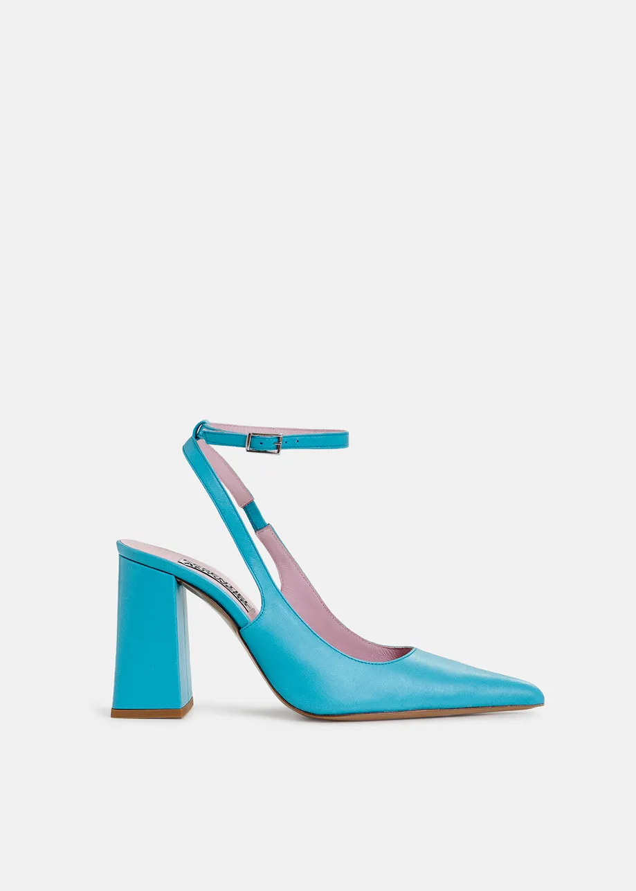 Blaue Slingback Pumps aus Leder