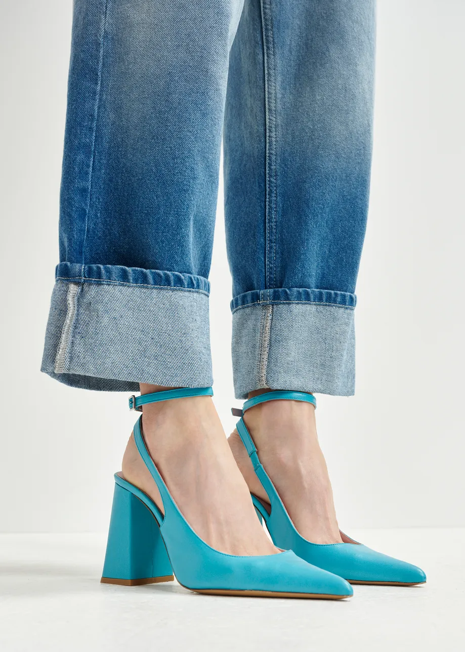 Blaue Slingback Pumps aus Leder