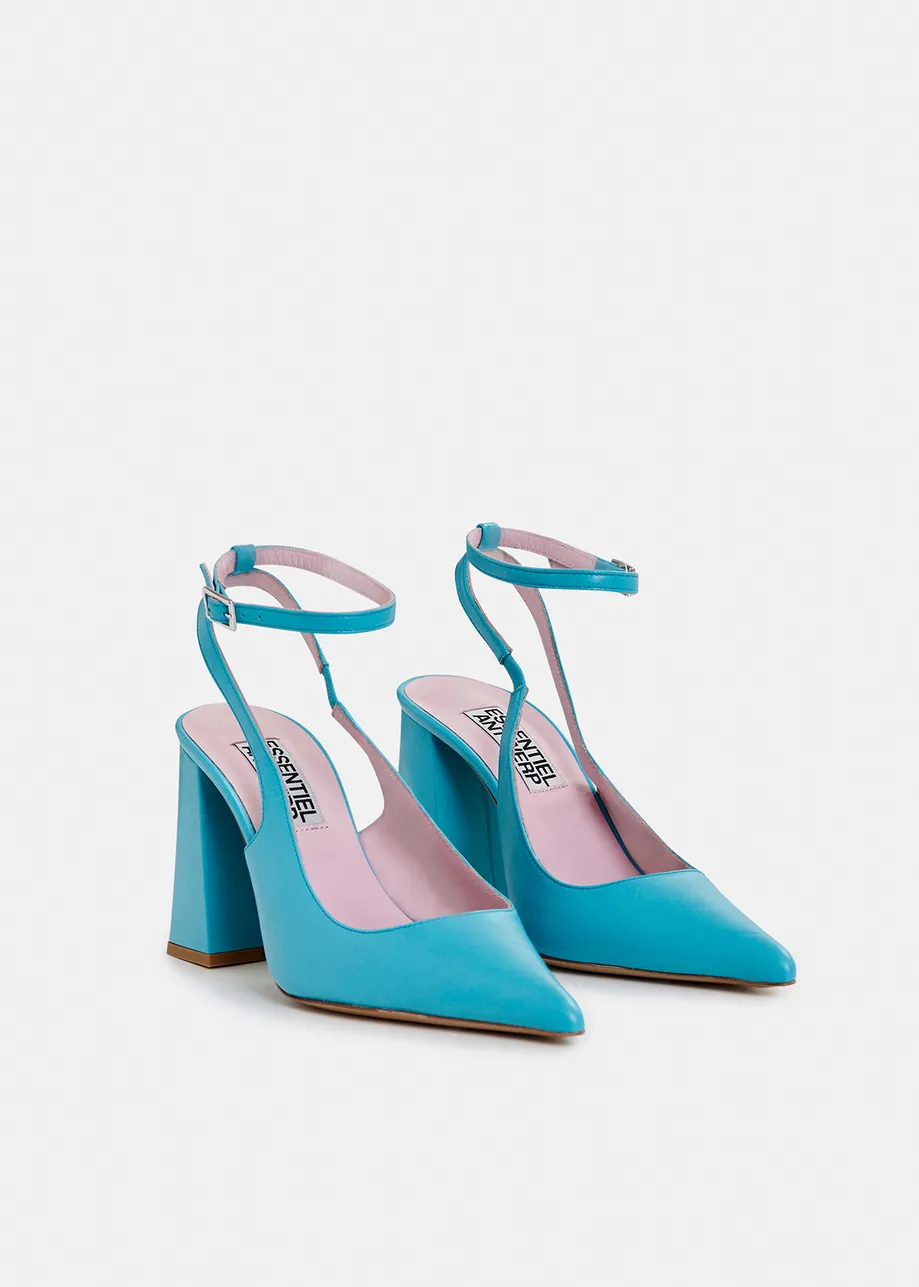 Blauwe leren slingback pumps