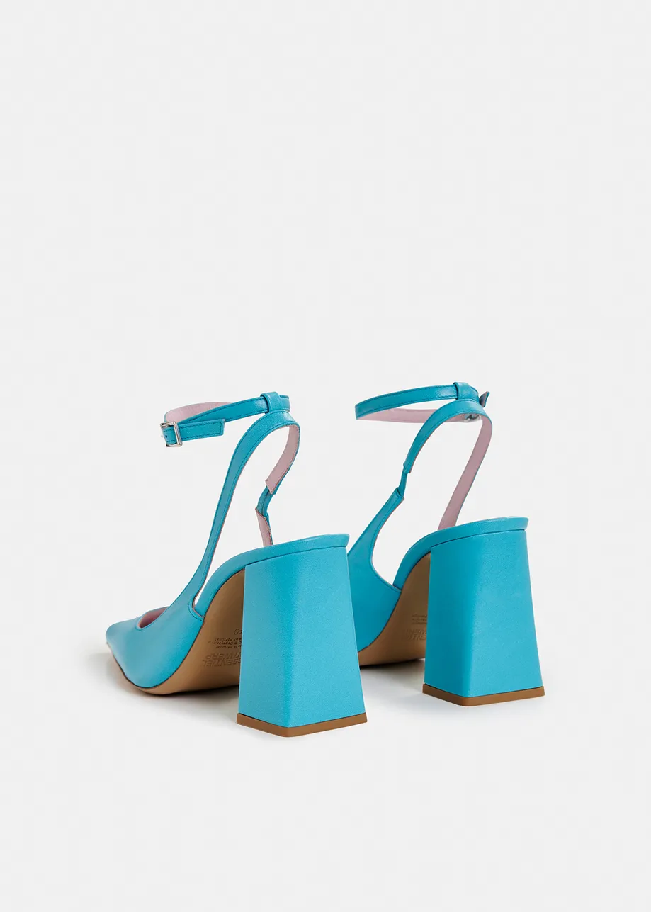 Blauwe leren slingback pumps