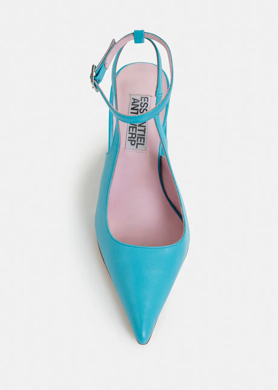 Blue leather slingback pumps