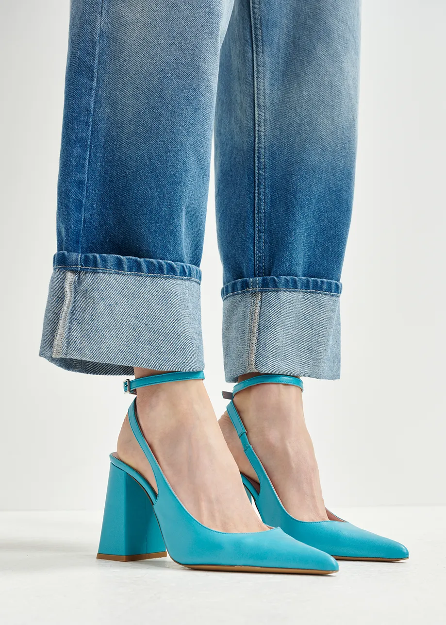 Blauwe leren slingback pumps