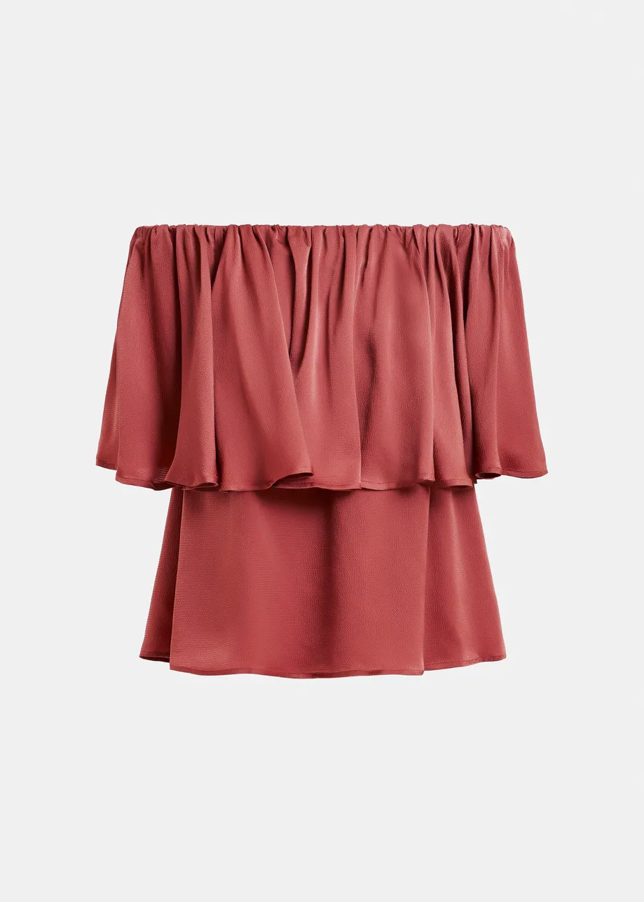 Rust red off-the-shoulder ruffle top