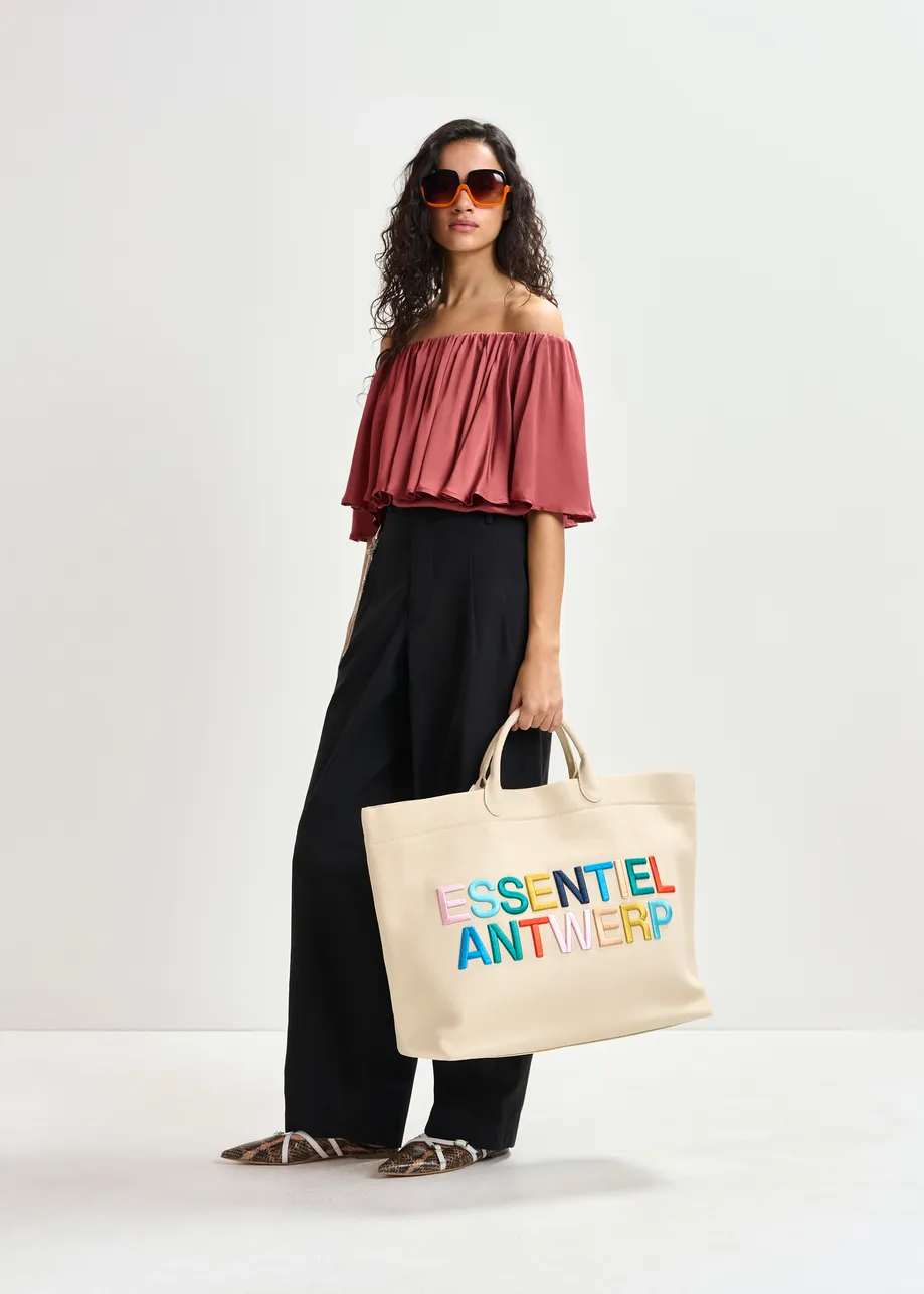 Rust red off-the-shoulder ruffle top