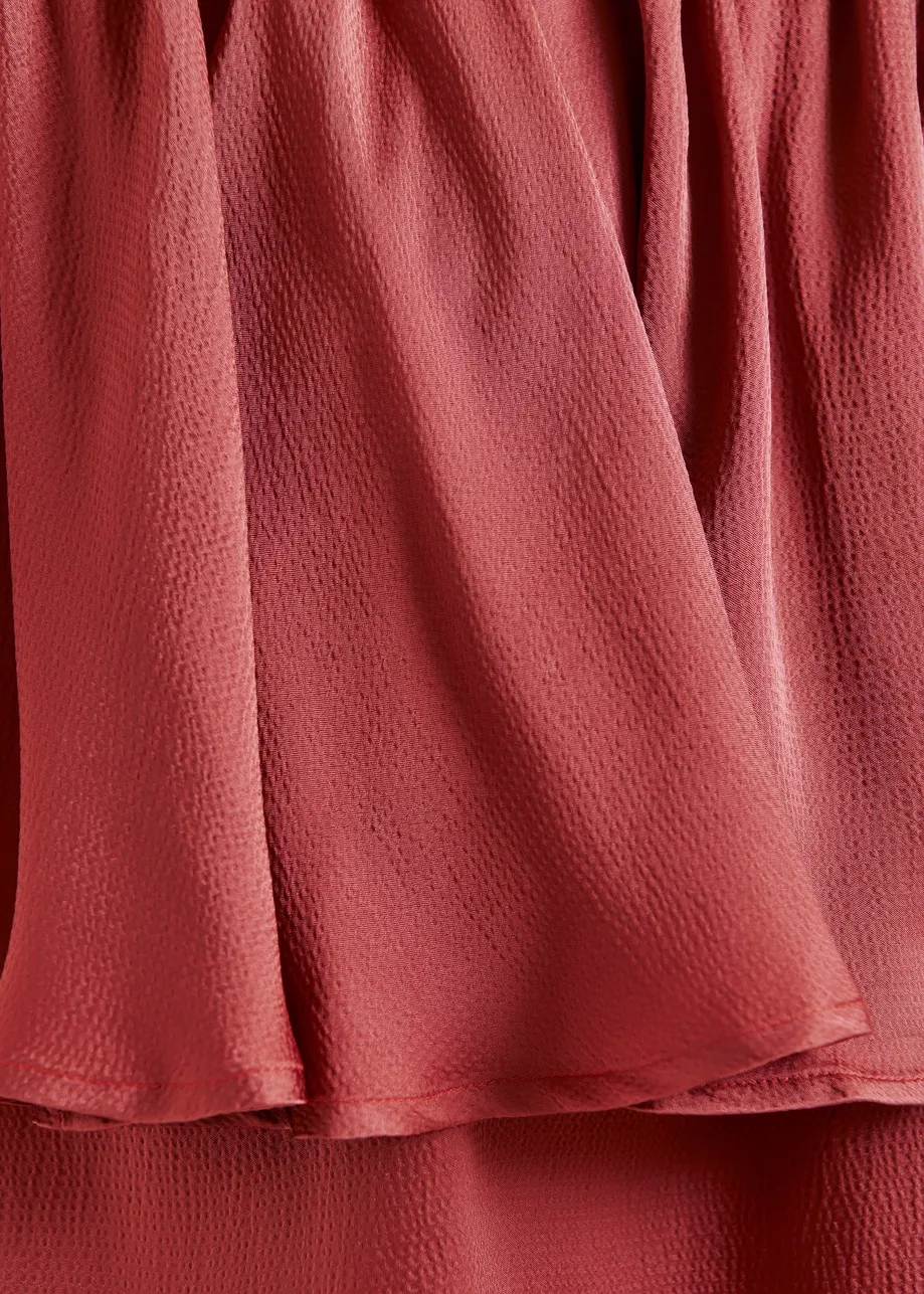 Rust red off-the-shoulder ruffle top