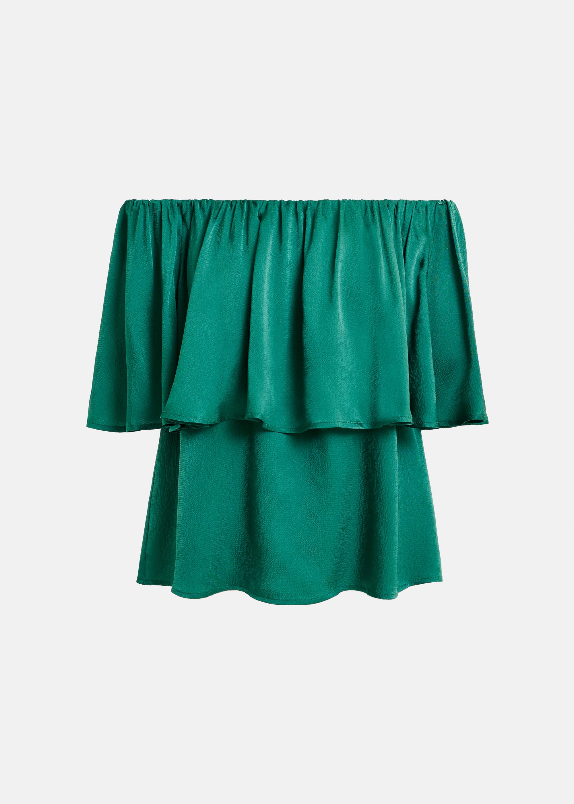 Dark green off-the-shoulder ruffle top | Essentiel Antwerp United