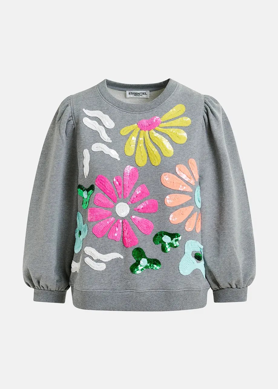 Grey organic cotton sweatshirt with multicolored sequin embroideries