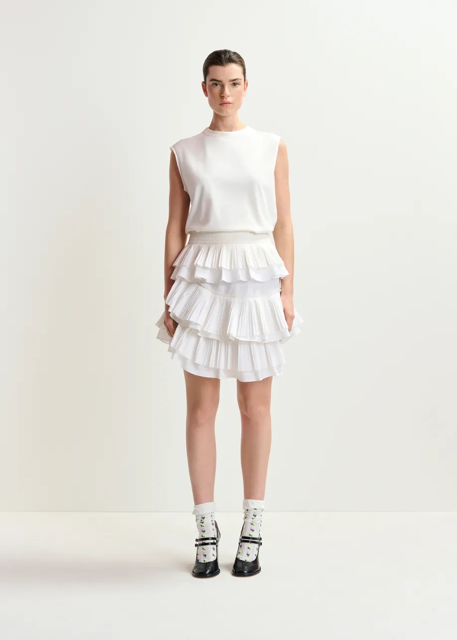 Witte asymmetrische minirok met volants